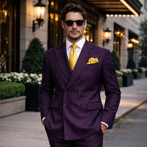 purple dress suit men's Men's Plum Purple Double Breasted Suit