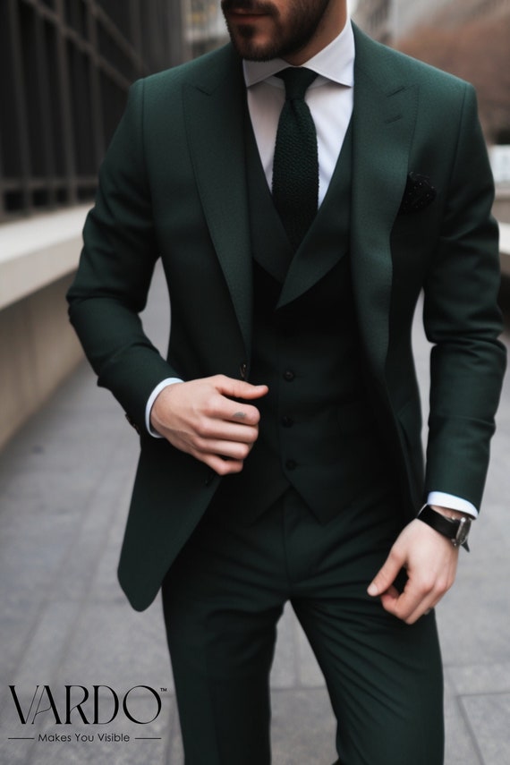 Bottle Green Suit for men - Self Design & Terry Rayon Regular Fit | JadeBlue