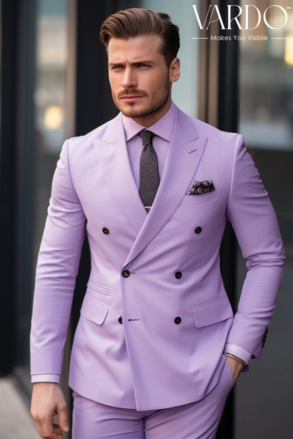 Purple double breasted best sale suit