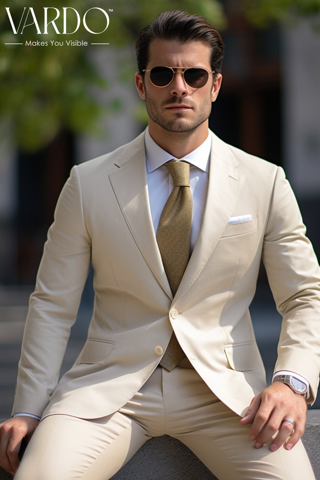 Buy Elegant Cream Two-piece Suit for Men Classic Formal Wear Online in ...