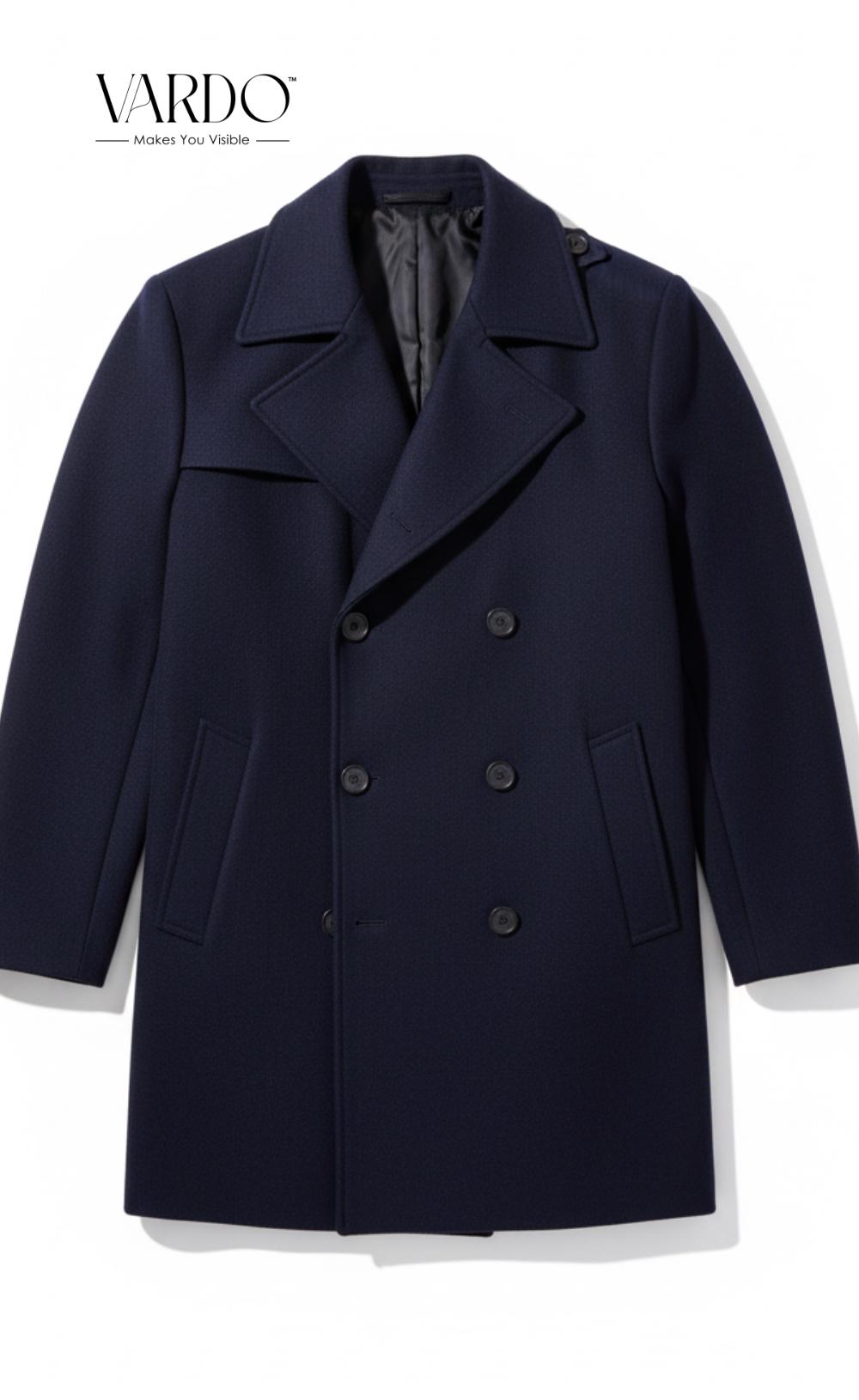 Men's Navy Blue Wool Double-breasted Trench Coat – the Rising Sun