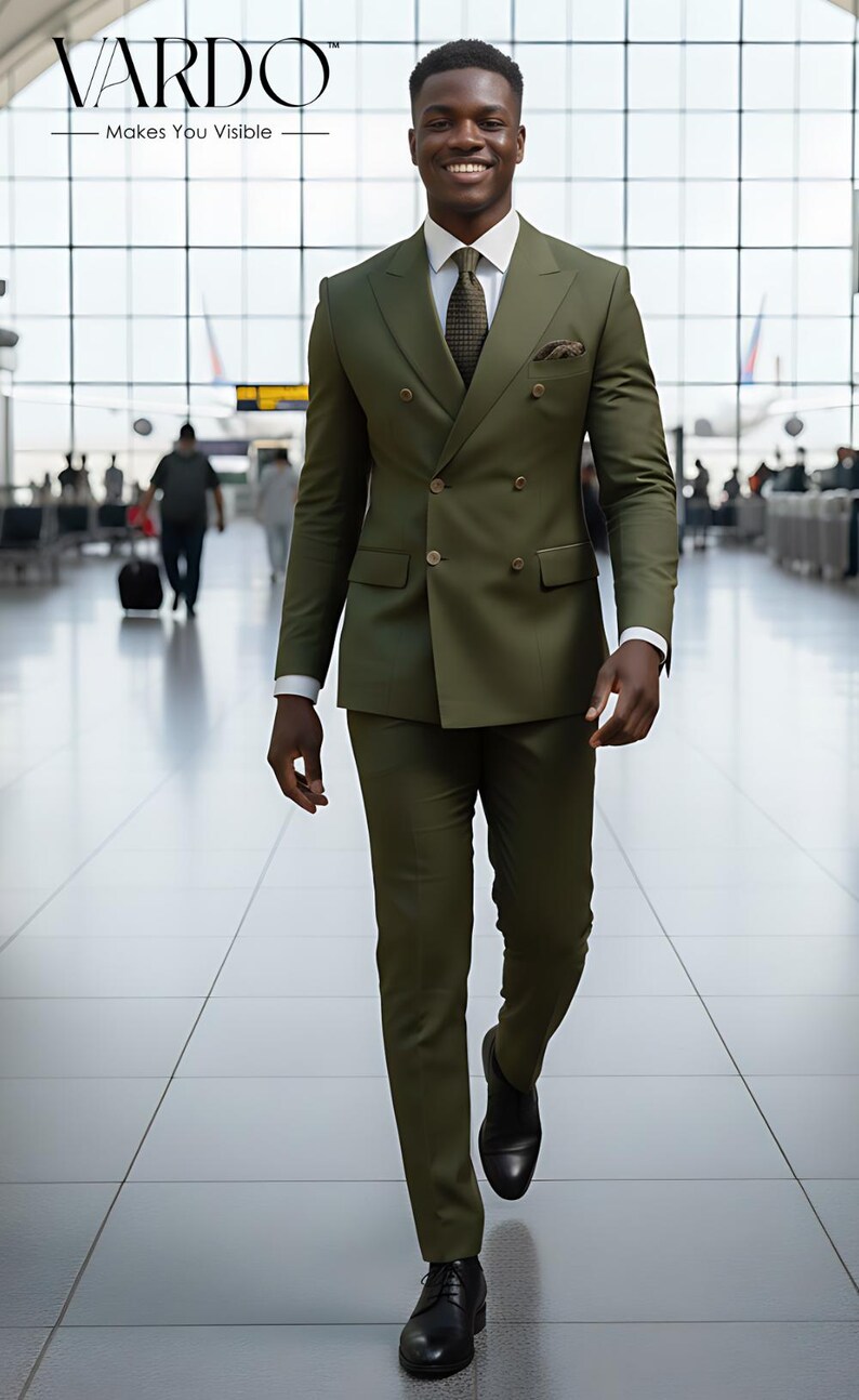 Men’s Khaki Green Double-breasted Suit for Weddings & Parties - Etsy