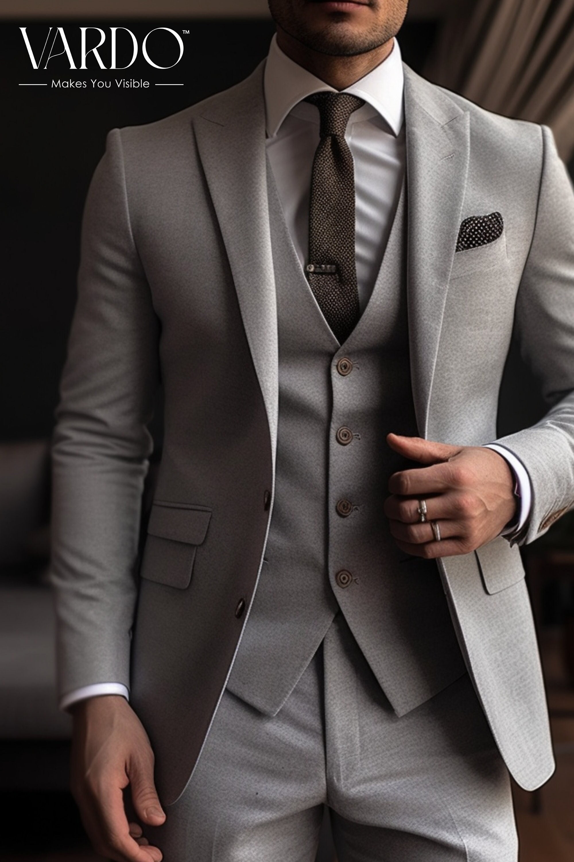 Men's Suits with Vest Charcoal Gray 3 Piece Solid Color Vinci V2TR