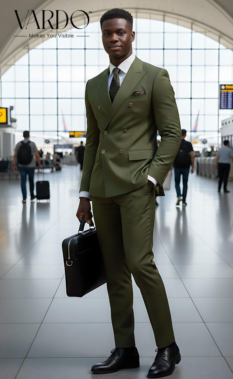 Men’s Khaki Green Double-breasted Suit for Weddings & Parties - Etsy