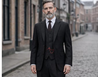 メンズ 1920 年代スタイルのブラック ウール シングルブレスト 3