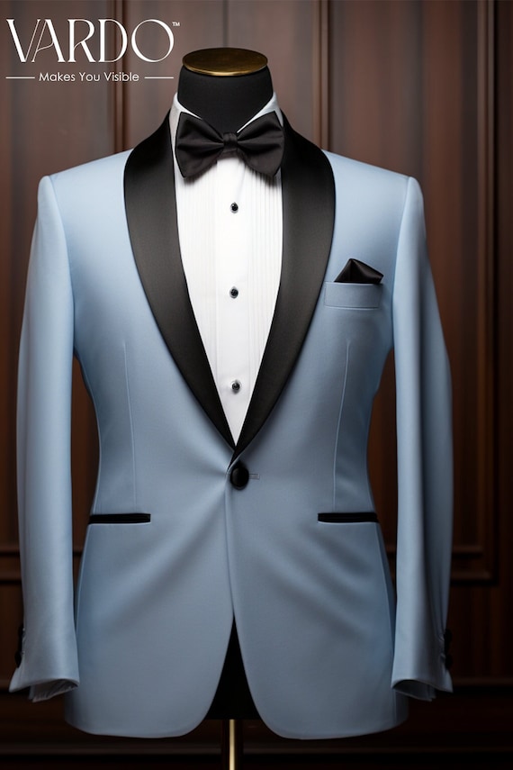 Shop Peak lapel sky blue tuxedo suit, double breasted U-cut - Deji & kola
