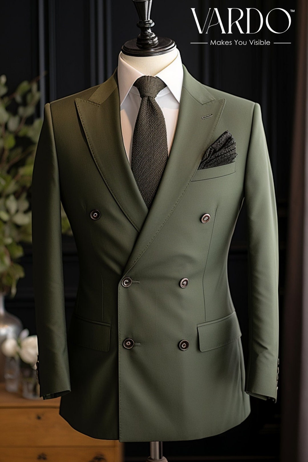 Olive Green Double Breasted Suit for Men Tailored Fit, the Rising Sun ...