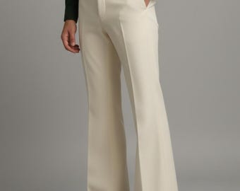 Cream Wide Leg Dress Pants – High Waist Tailored Groom Trousers