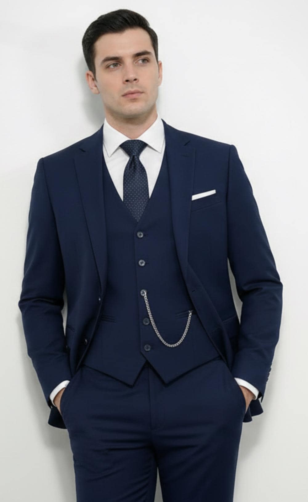 メンズ ネイビーブルー 3ピーススーツ – スリムフィット 結婚式