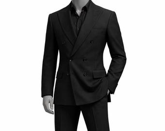 Men’s Black Double-Breasted Suit – Classic Formal Two-Piece Suit
