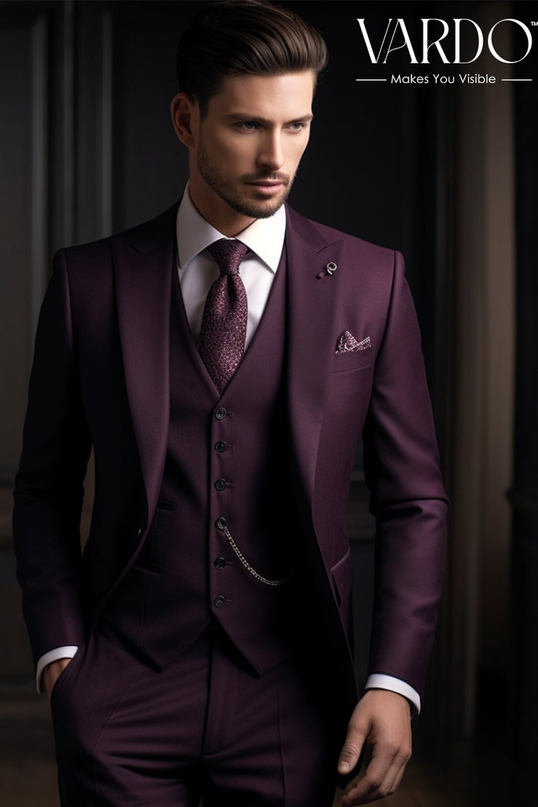 Elegant Men's Purple Three-piece Suit Sophisticated Formalwear for