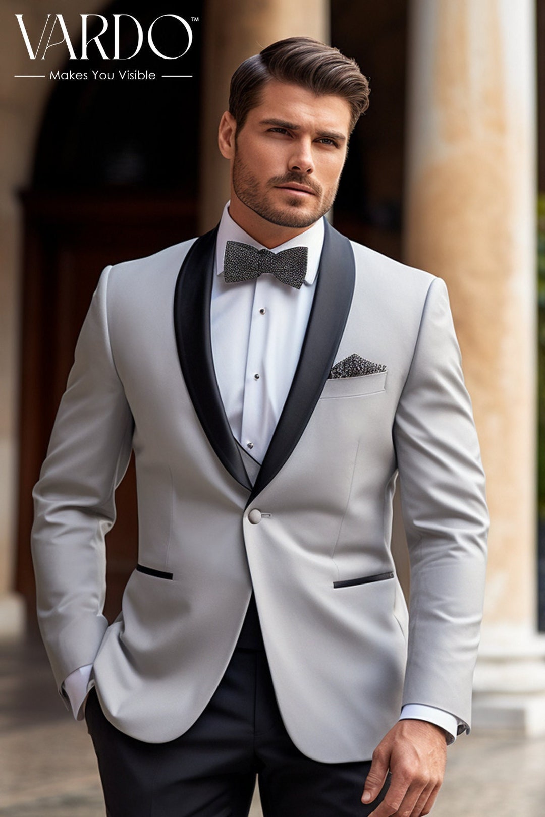 Classic Men's Light Grey Tuxedo Suit Premium Quality Formal Wear