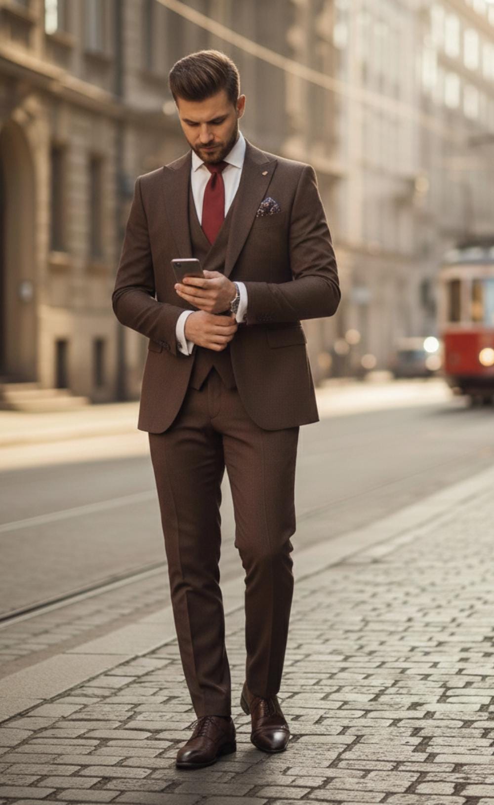 Chocolate Brown Wool Blend Suit | Custom Tailored 3-piece Wedding