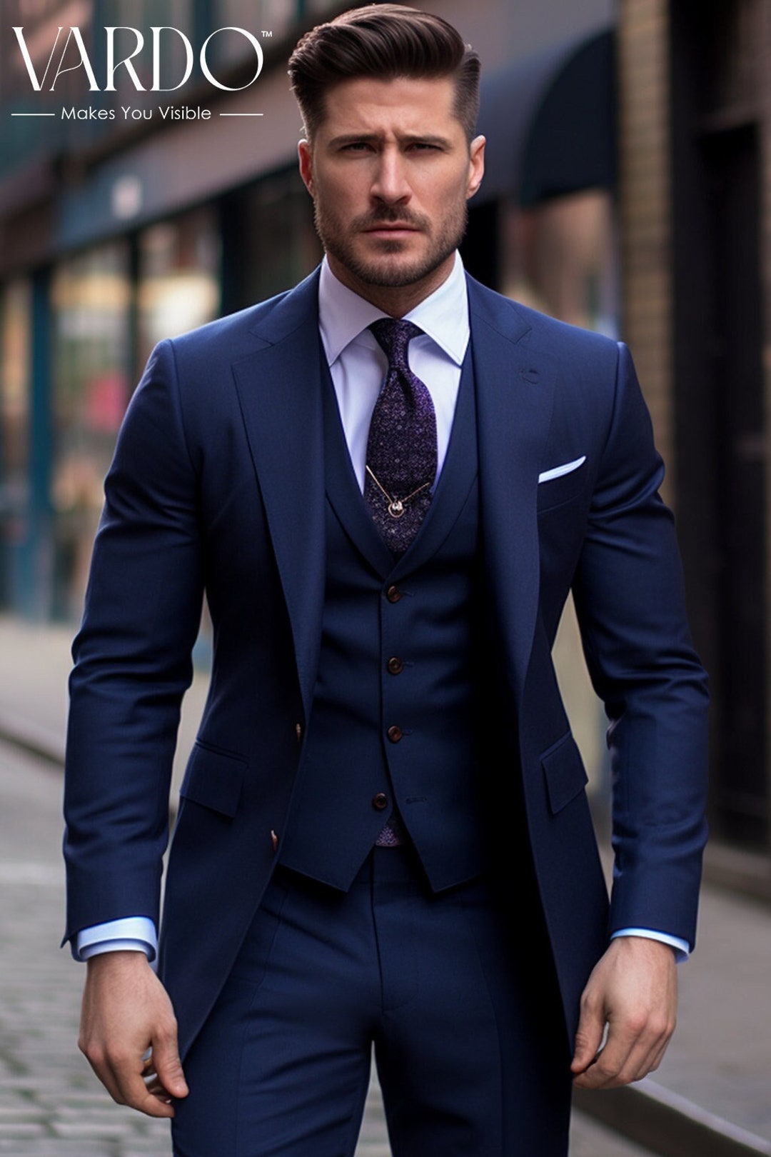 Navy Blue Three-piece Suit for Men Formal Event Attire for Every ...