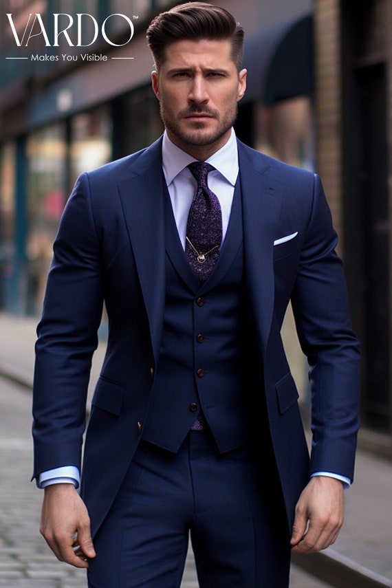 Navy Blue Three-piece Suit for Men Formal Event Attire for Every