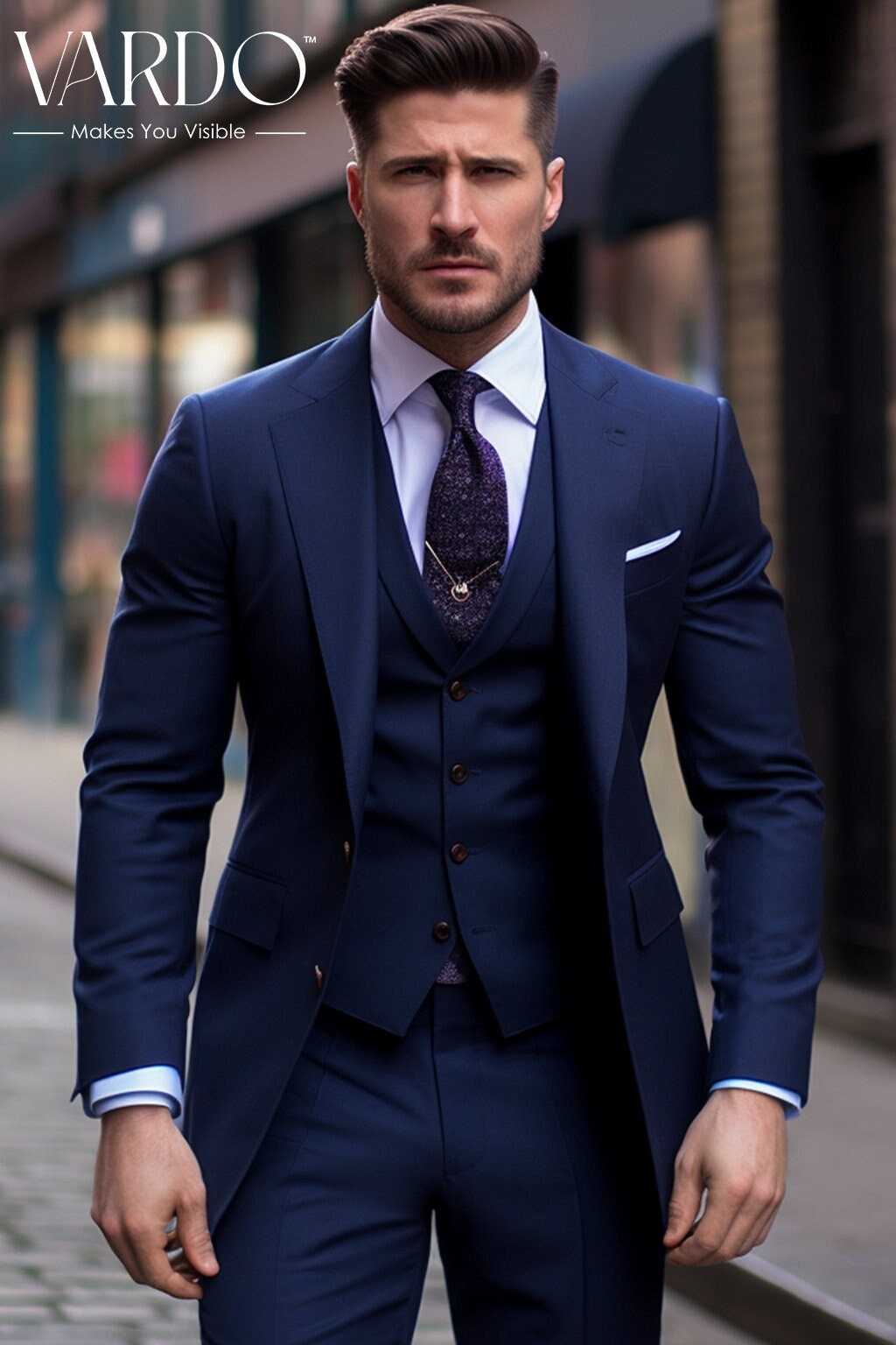 Navy Blue Three piece Suit for Men Formal Event Attire for Every Occasion Tailored Fit the Rising Sun Store Vardo Etsy