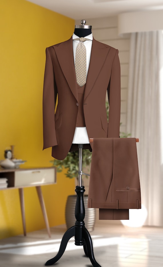 ブラウンスリーピーススーツウェディング