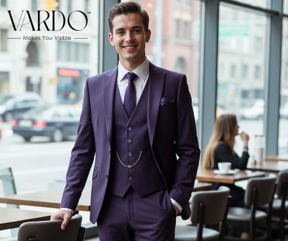 purple formal dress for men Classic Purple Sequined Men's Suit Two Piece Slim Fit Men's Prom Suits main image 1