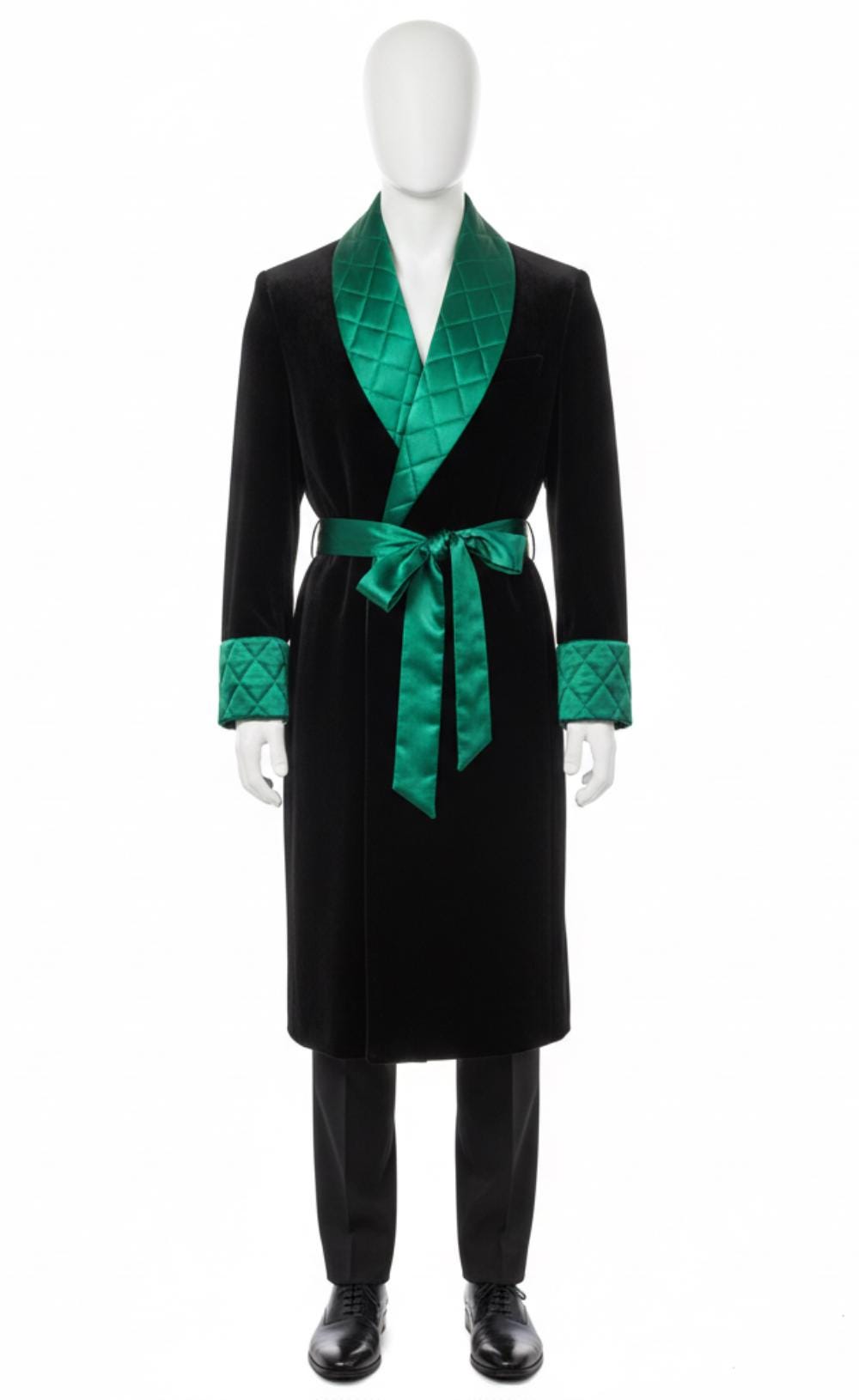 Men's Smoking Robe Men’s Black Velvet Smoking Robe With Emerald Green Satin Trim - Etsy
