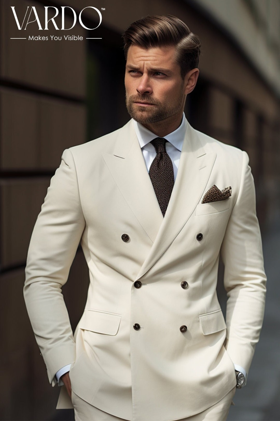 Cream Color Double Breasted Suit for Men Tailored Suit-the Rising Sun ...
