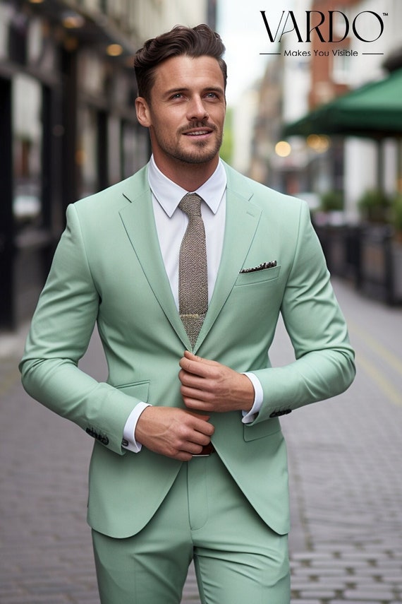 Premium Quality Mint Green Two Piece Suit for Men Tailored Suit