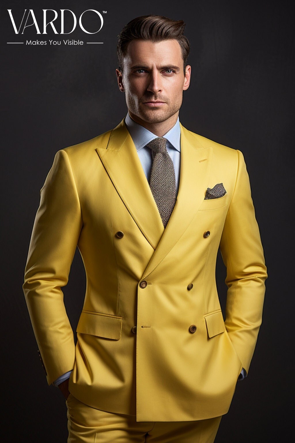 Classic Elegance: Mustard Yellow Double Breasted Suit for Men