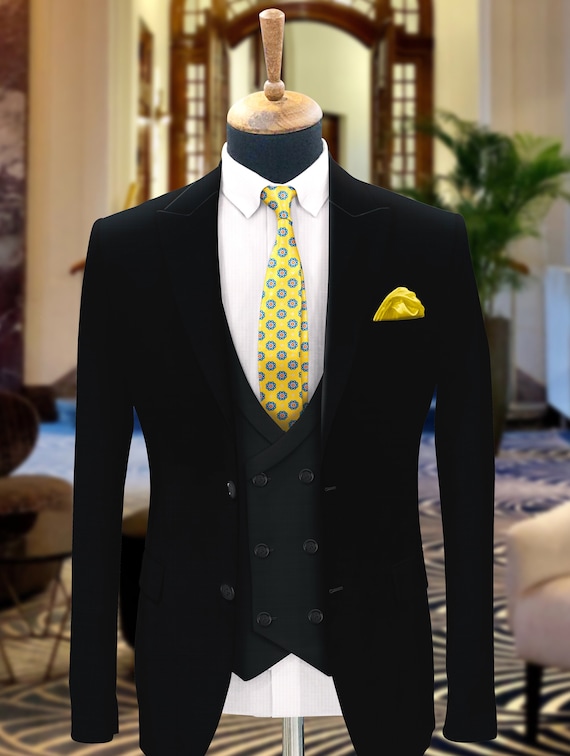 Black and yellow wedding tuxedo best sale