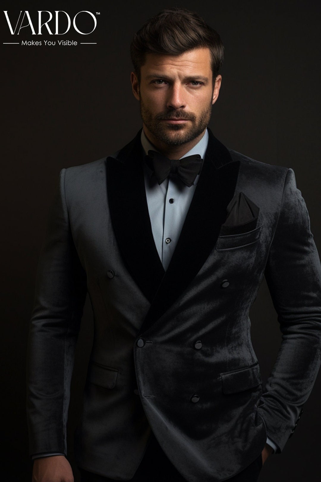 Classic Black Grey Double Breasted Velvet Dinner Jacket for Men Formal Evening Blazer Tailored Fit the Rising Sun Store Vardo Etsy Canada