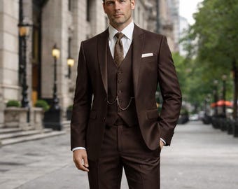 メンズ ダークブラウン 3ピーススーツ – スリムフィット 結婚式