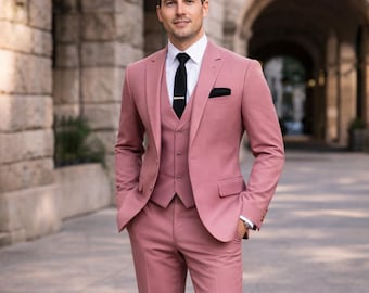 Herren Dusty Rose dreiteiliger Anzug - Luxus maßgeschneiderter Hochzeits-, Mode- und formeller Anzug