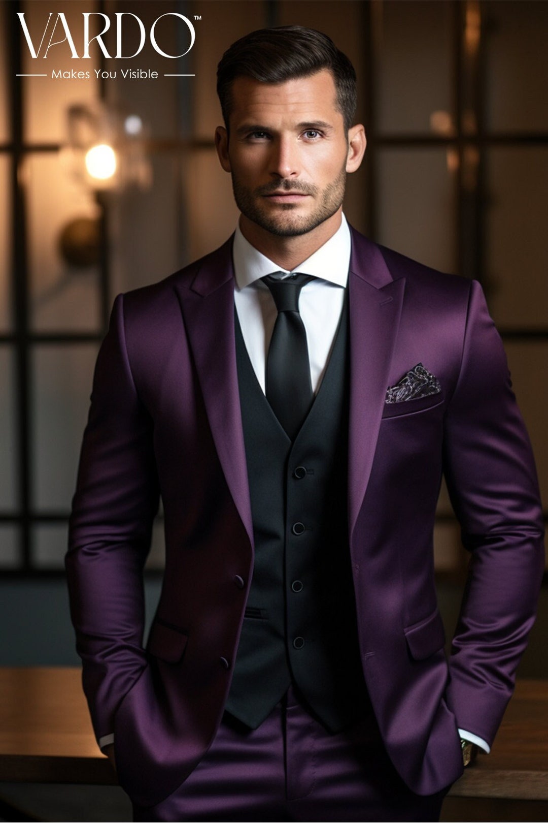 Elegant Men's Purple Tuxedo Suit Stylish Wedding & Formal Attire ...