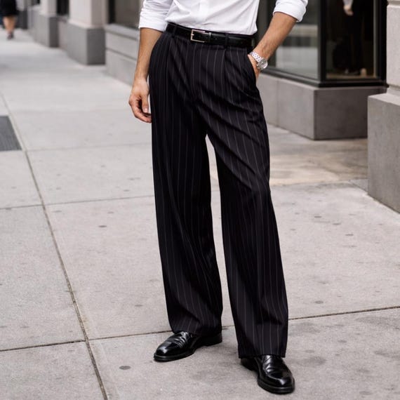 Men's Black Pinstripe Dress Pants