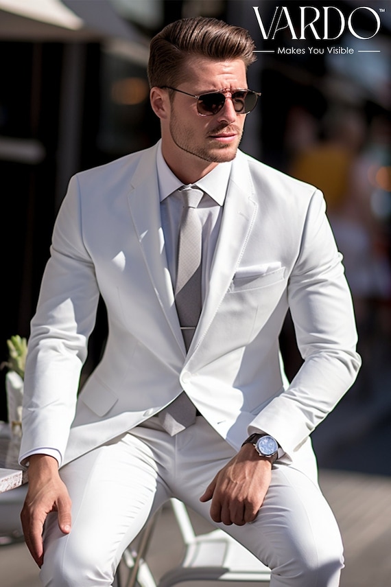Elegante traje blanco de dos piezas para hombre Traje a medida Tienda The Rising Sun Vardo Etsy Mexico