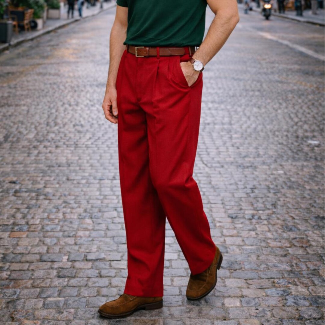 red dress slacks for men Bright Stretch Twill Pants The wine red dress pants have a rich Galeries Lafayette for Roland-Garros man