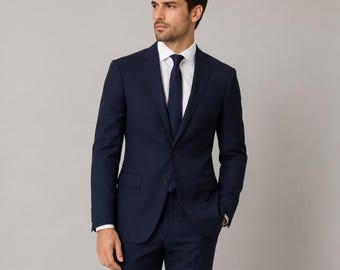 Men's Navy Blue Two-Piece Suit with Notch Lapel Tailored Slim Fit