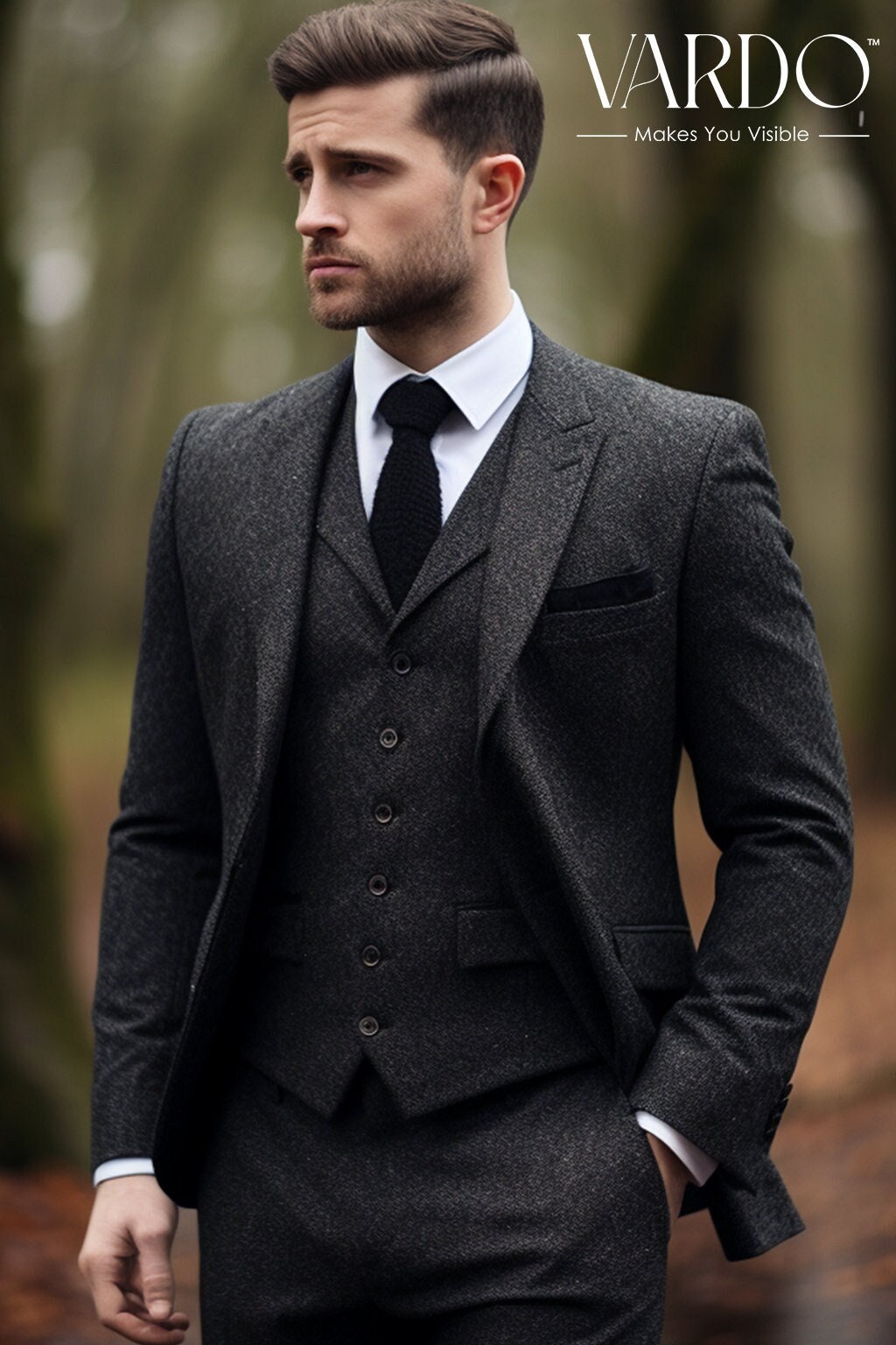 Men's Tweed Wool Slim Fit Formal Wedding Business Suit 3 Piece Set| SIRRI