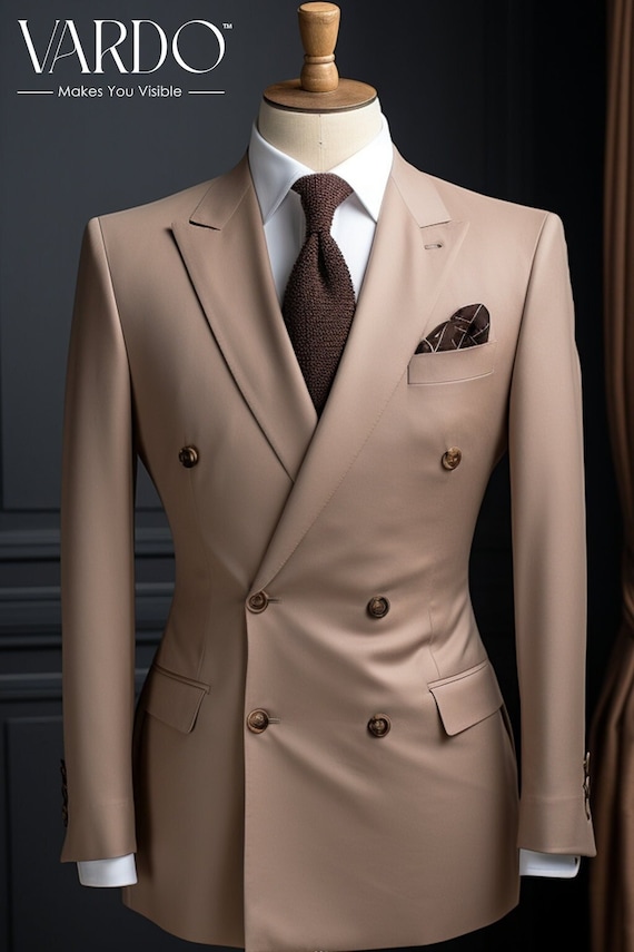 Elegante traje cruzado marron arena para hombre Traje de boda premium para hombre Corte a medida tienda The Rising Sun Vardo Etsy Mexico