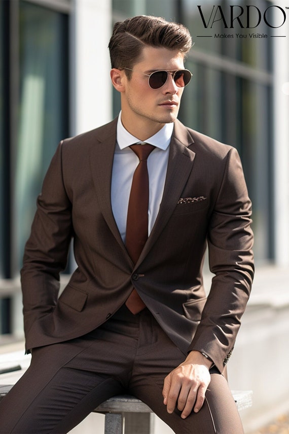 Aysoti Surdale Coffee Slim Fit Peak Lapel Suit - Aysotiman