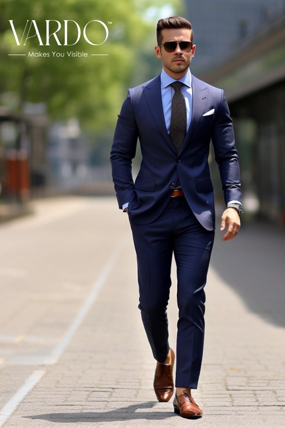 Gorgeous Slim Dark Blue Wedding Suits For Men,Custom Made Tailored Men Blue  Suit