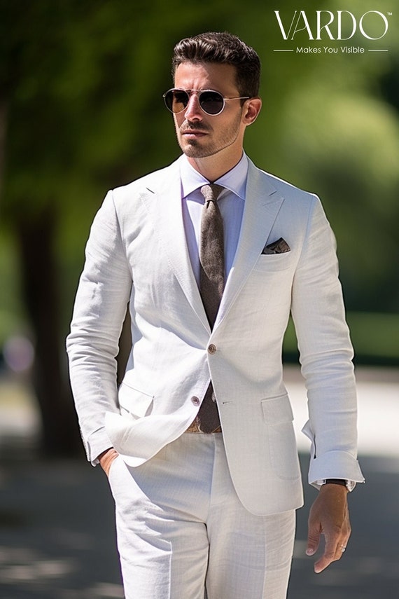 White Linen Two piece Business Suit for Men Lightweight Stylish Formal Attire the Rising Sun Store Vardo Etsy UK