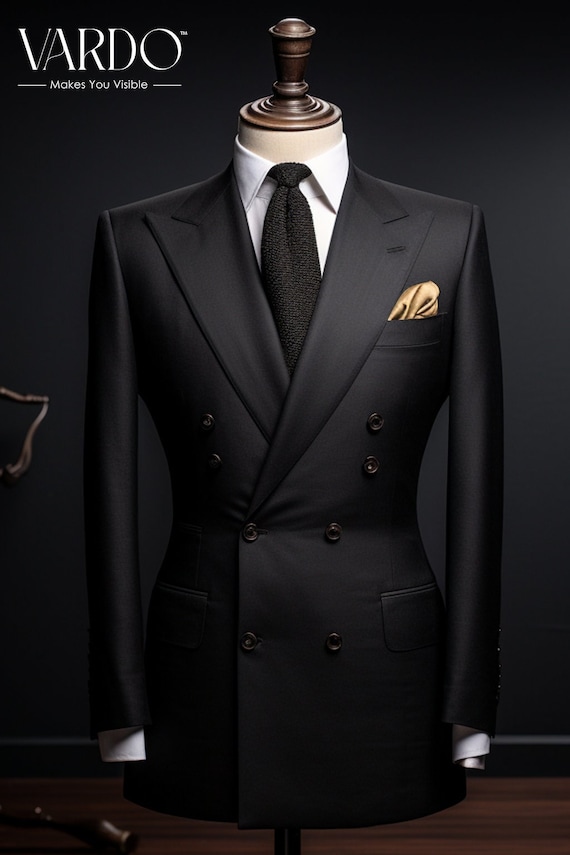 Black Linen Double Breasted Suit: Men's Formal Wear