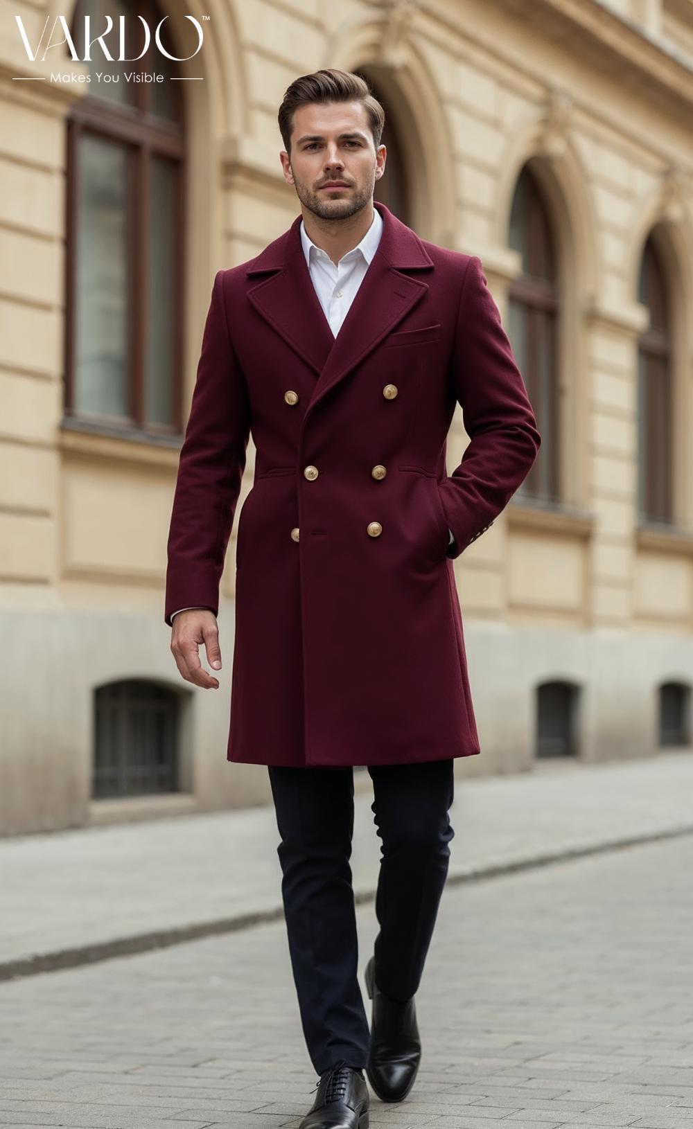 Men's Maroon Wool Trench Coat | Double Breasted Winter Overcoat - Etsy