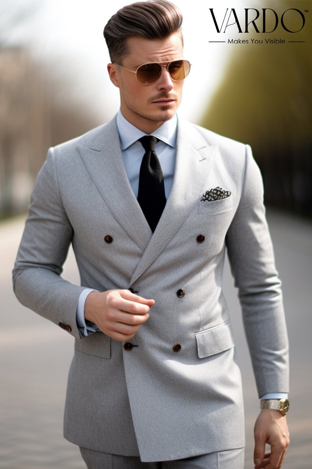 Light Grey Double Breasted Suit for Men Premium Formal Attire Tailored ...