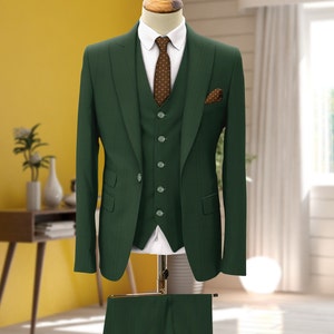Men Suits, Suits for Men Dark Green Three Piece Wedding Suit, Formal ...
