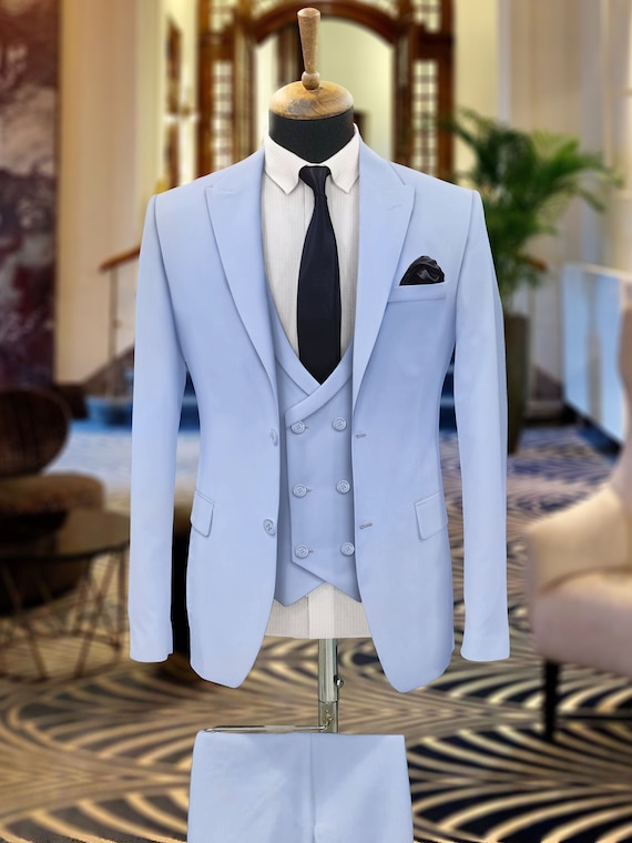 Blue three piece wedding suit sale