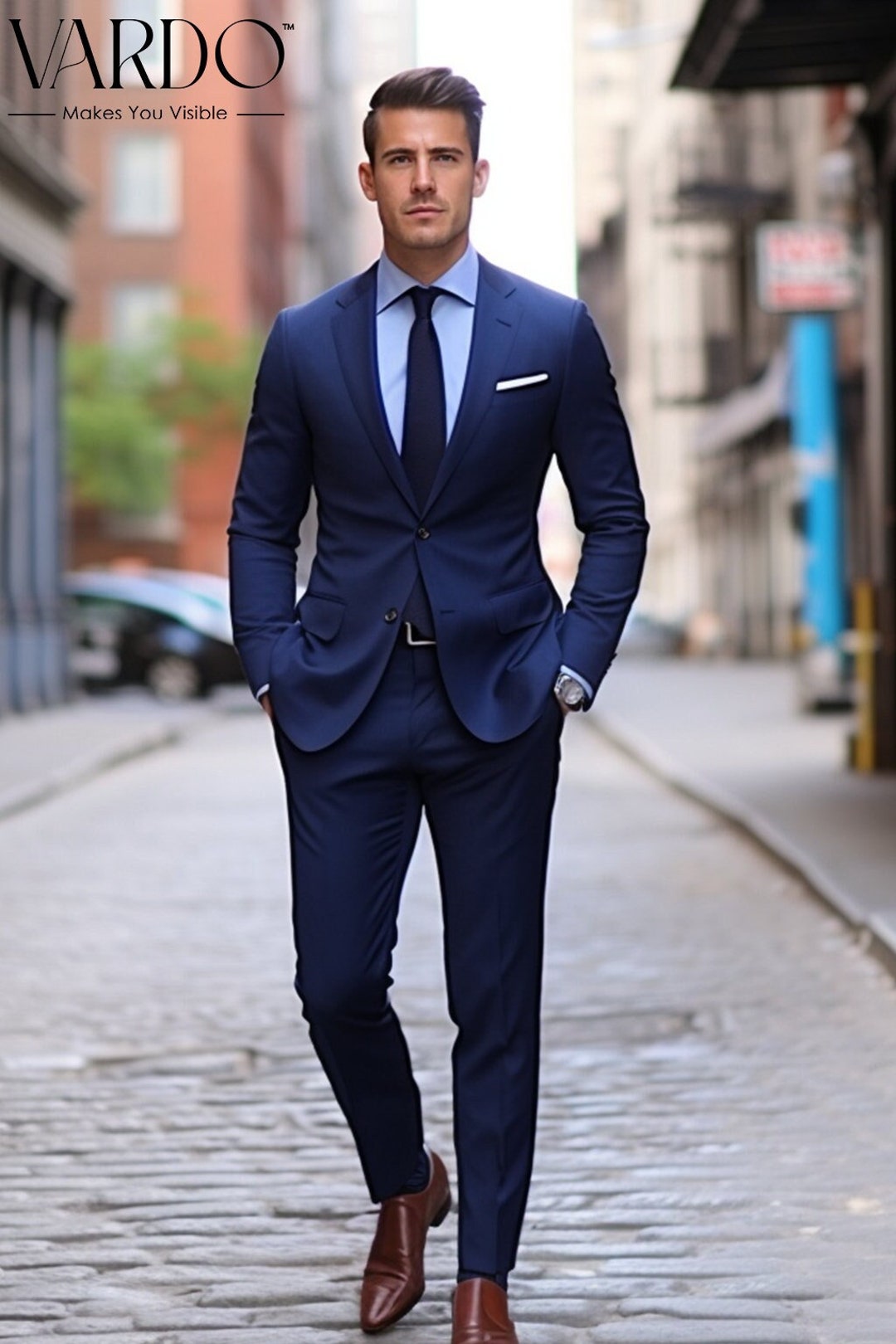 Classic Men's Navy Blue Two-piece Suit Elegant - Etsy