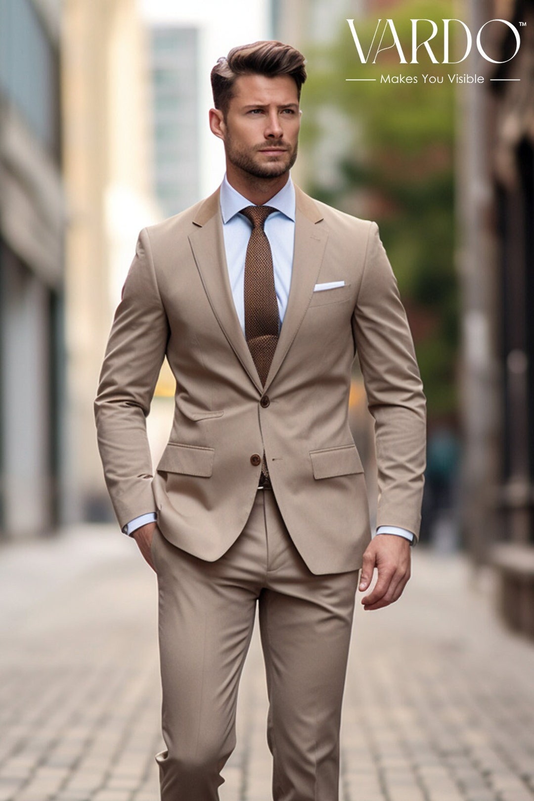 Modern Comfort Light Brown Two Piece Suit for Men classic Style ...