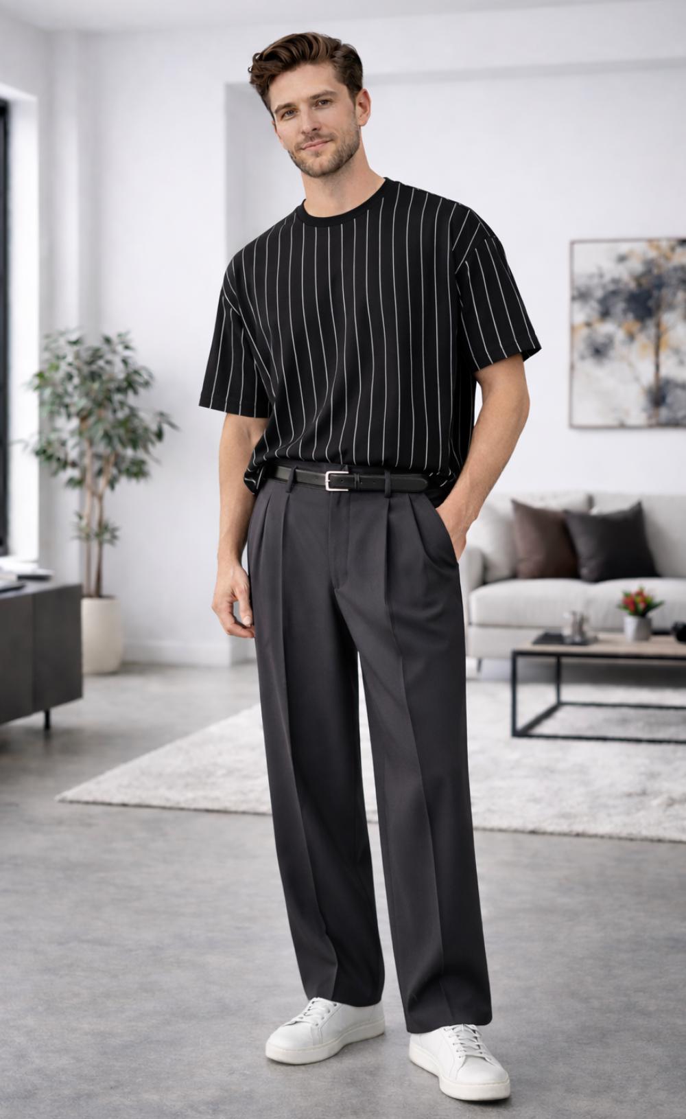 Charcoal Grey Wide Leg Pleated Dress Pants – Vintage Inspired Mens