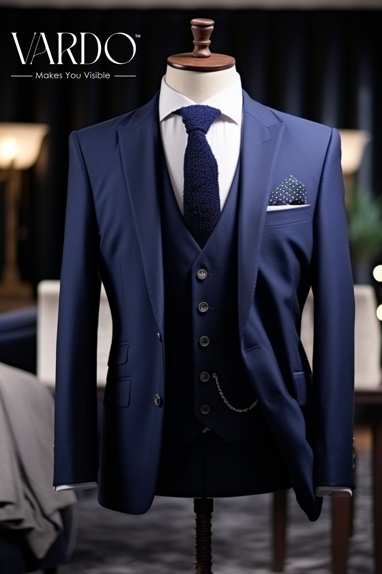 Blue 3 piece wedding suit outlet