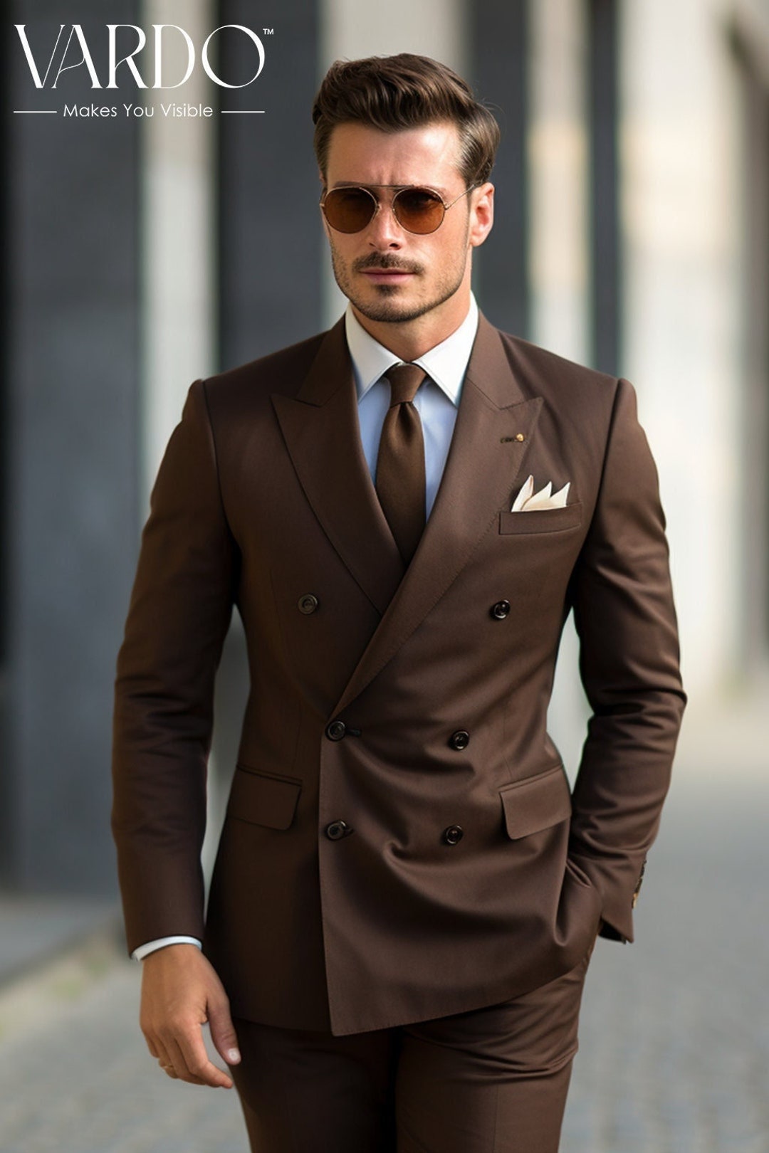brown double breasted suit